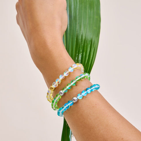 Grüner Mond | Silber | Galaxie Glas Makramee Perlen Armband